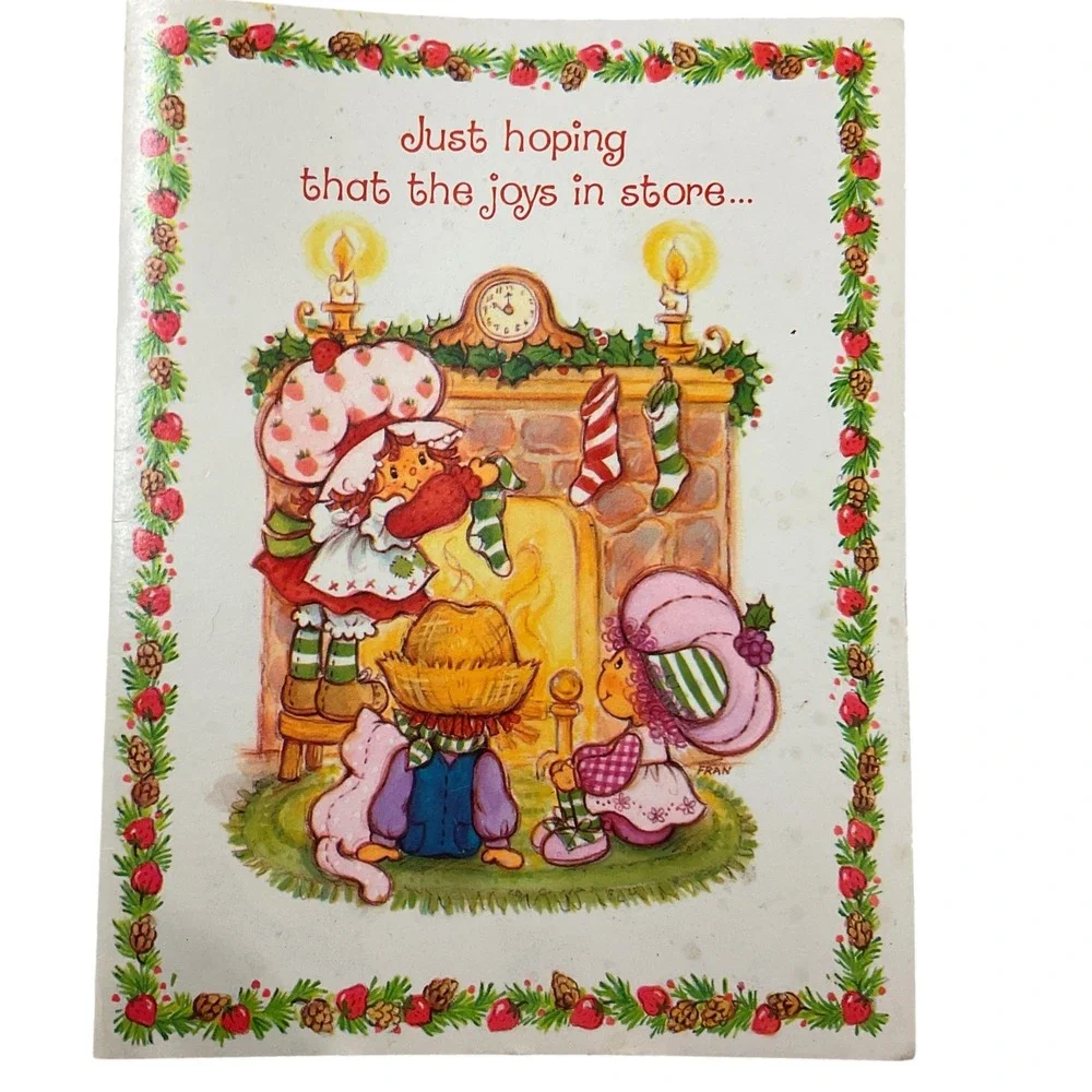 Strawberry Shortcake 1981 Happy Holidays Christmas Greeting Card Fireplace OS